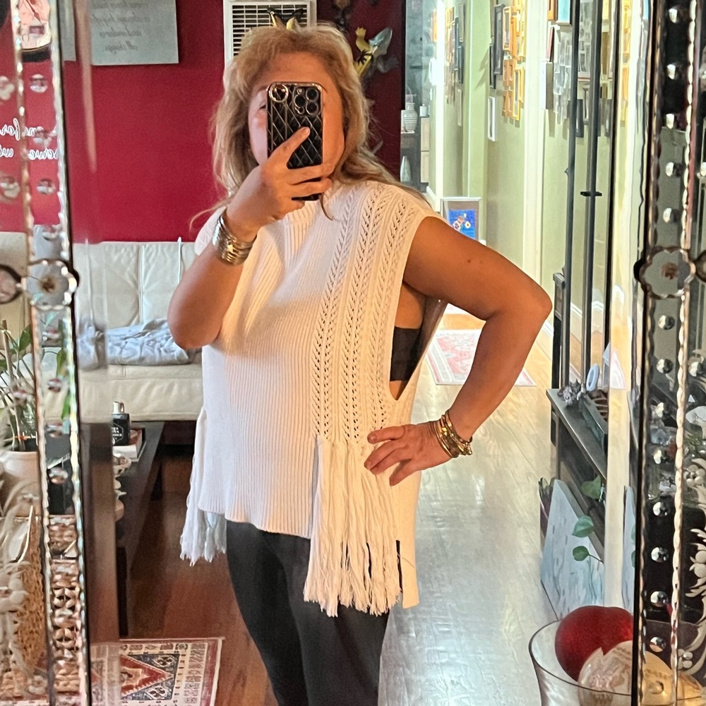 White Knit Tassel Top